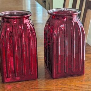 Set of Elegant Red Glass Vases